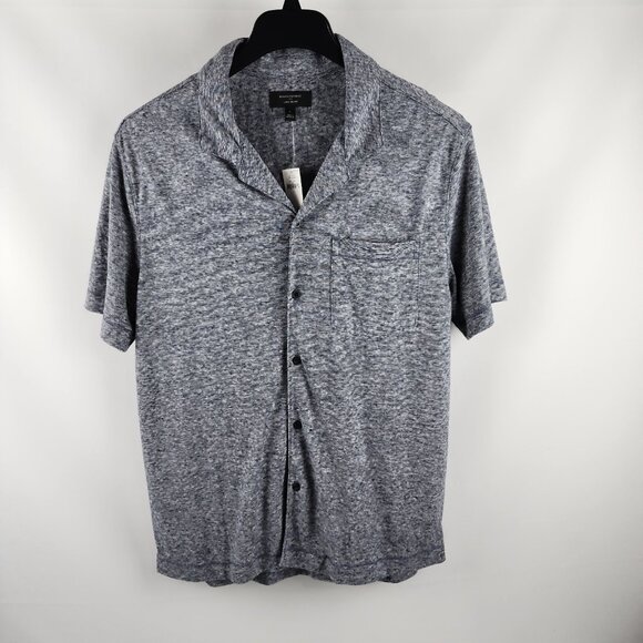 Banana Republic Mens Shirt Large Navy Stripe Linen Blend S/S Polo NWT - Picture 1 of 8